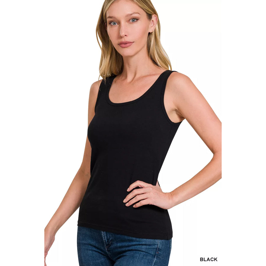 Zenana Essential Solid Basic Scoop Neck Tank Top BLACK / S Apparel and Accessories
