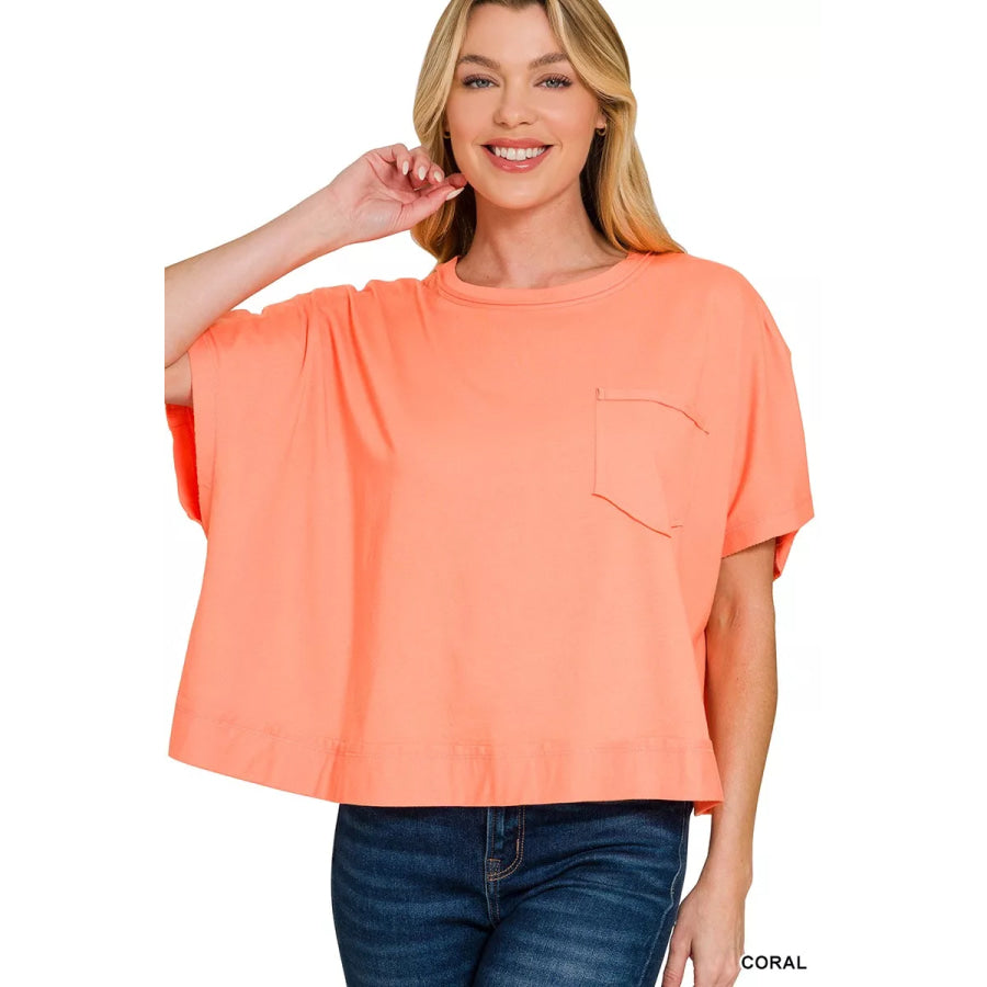 Zenana Exposed Seam Boxy Top Apparel and Accessories