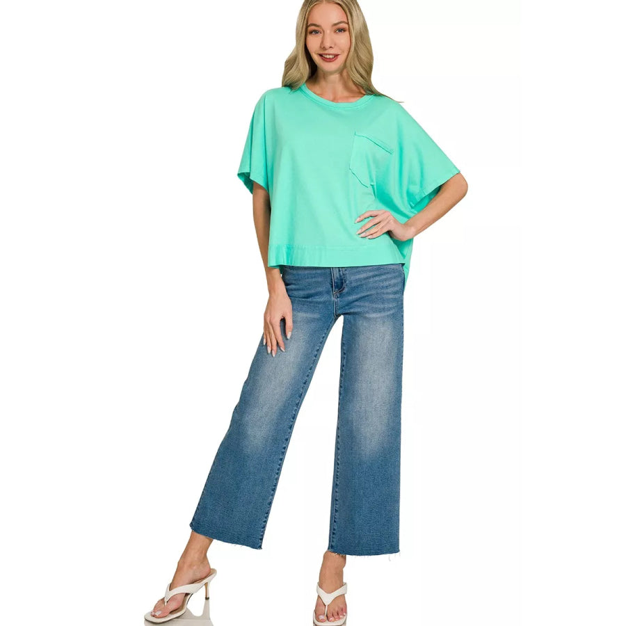 Zenana Exposed Seam Boxy Top Apparel and Accessories