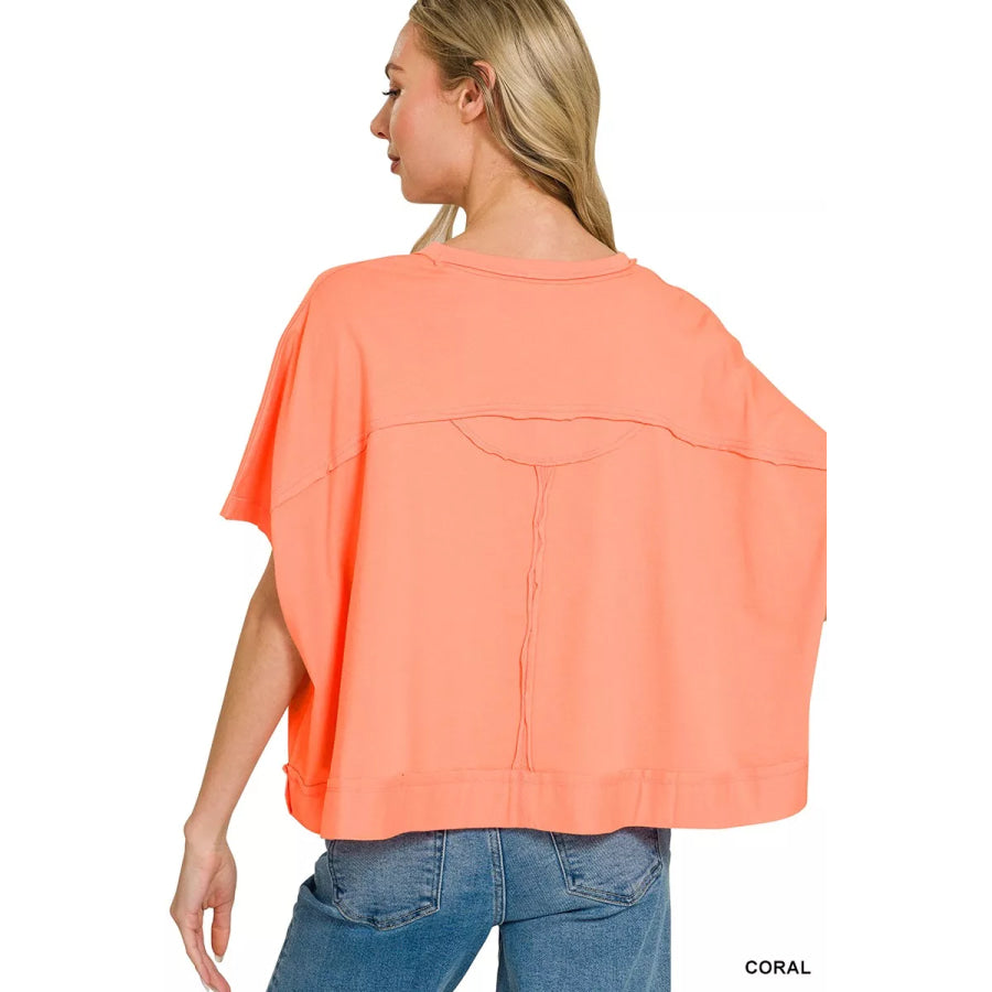 Zenana Exposed Seam Boxy Top Apparel and Accessories