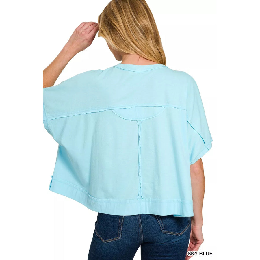 Zenana Exposed Seam Boxy Top Apparel and Accessories