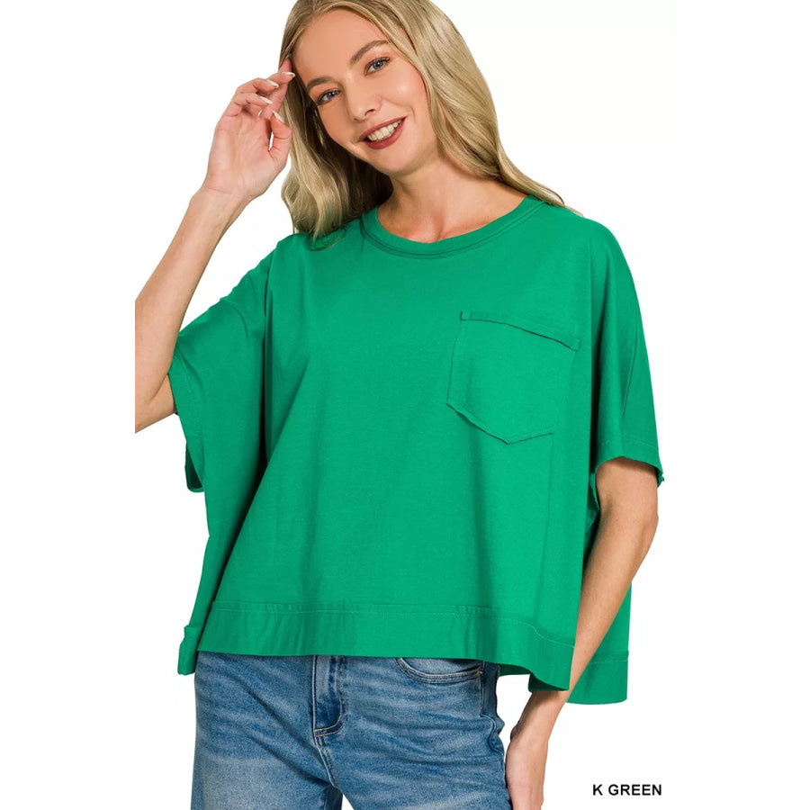 Zenana Exposed Seam Boxy Top K GREEN / S/M Apparel and Accessories