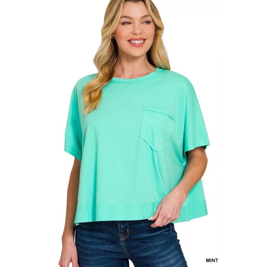 Zenana Exposed Seam Boxy Top MINT / S/M Apparel and Accessories