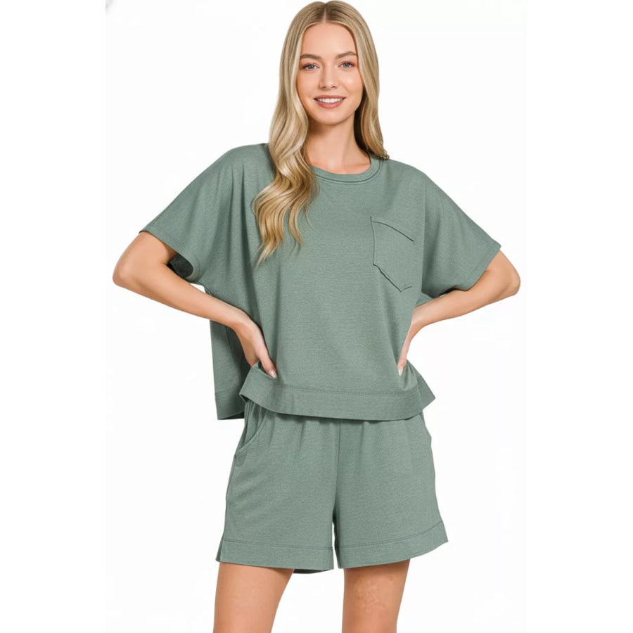 Zenana Exposed Seam Boxy Top & Shorts Set Apparel and Accessories