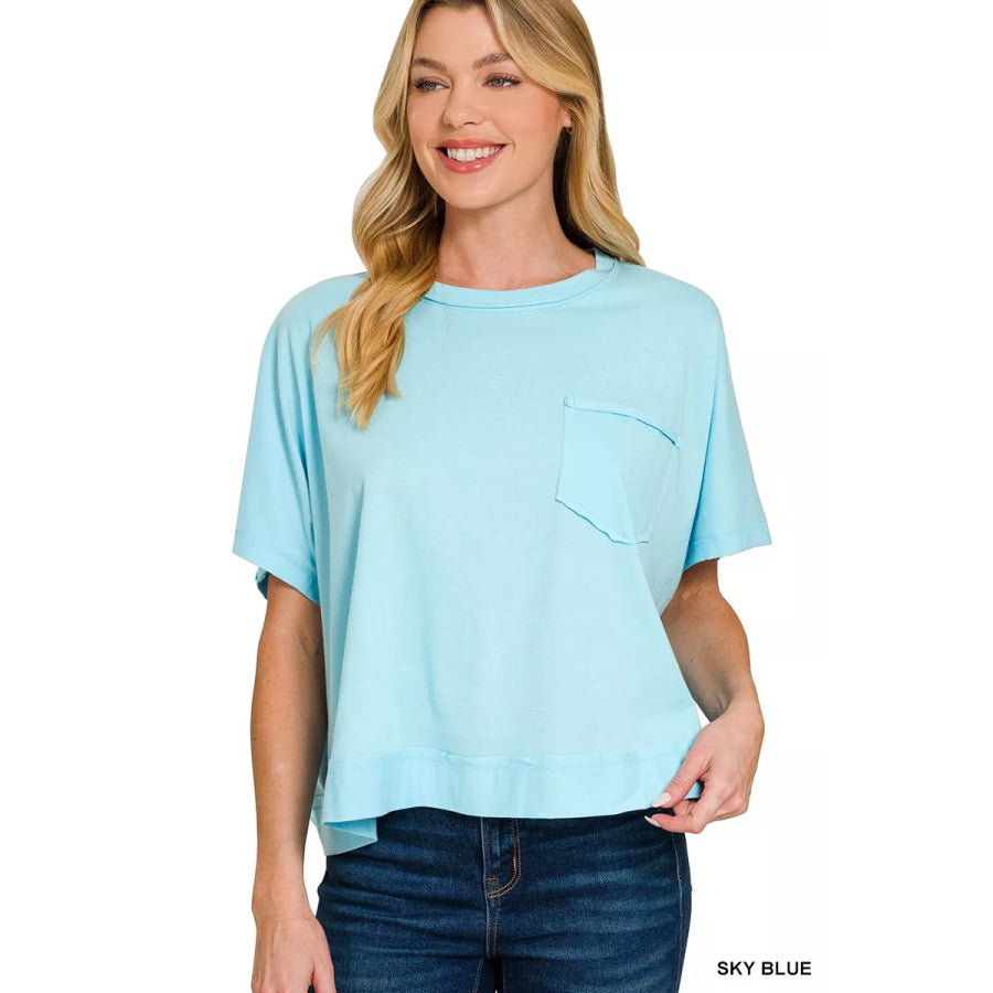 Zenana Exposed Seam Boxy Top SKY BLUE / S/M Apparel and Accessories
