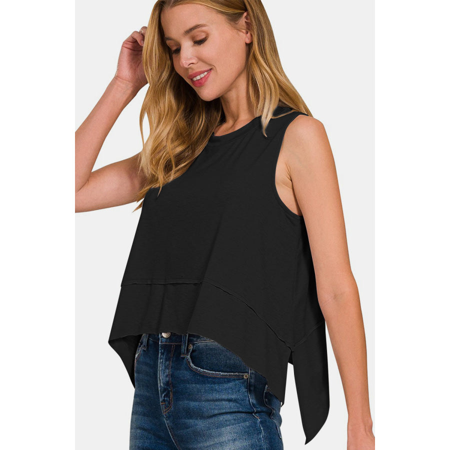 Zenana Exposed Seam Slit Round Neck Tank Apparel and Accessories