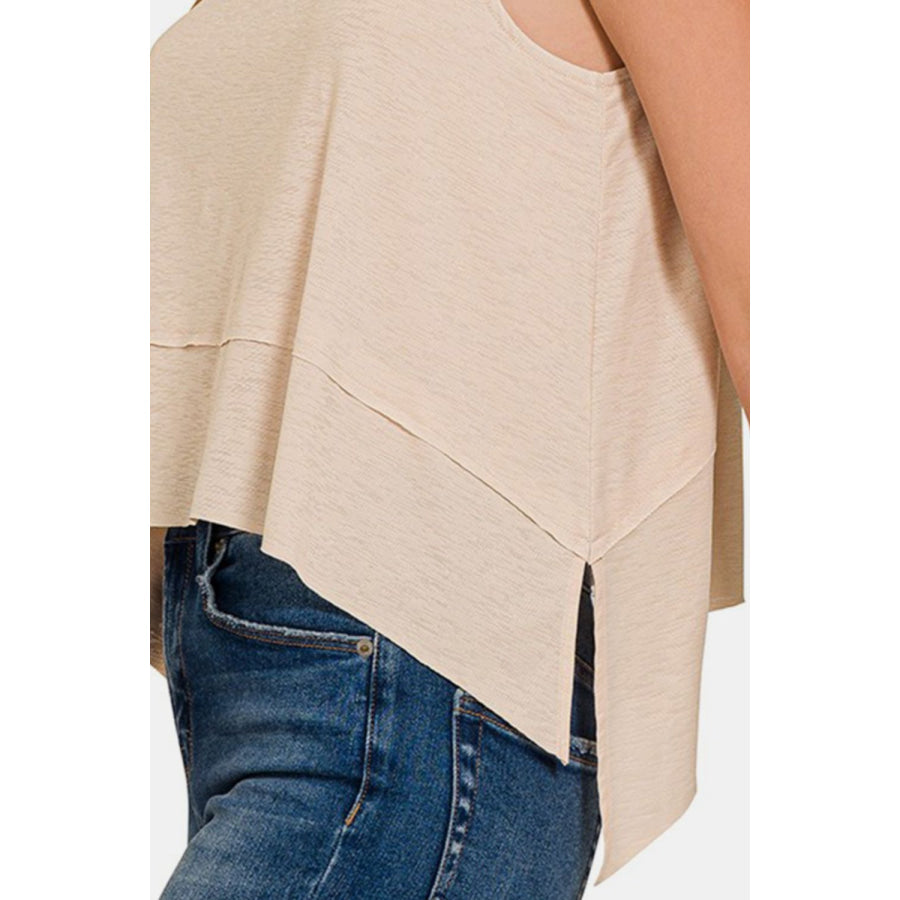 Zenana Exposed Seam Slit Round Neck Tank Apparel and Accessories