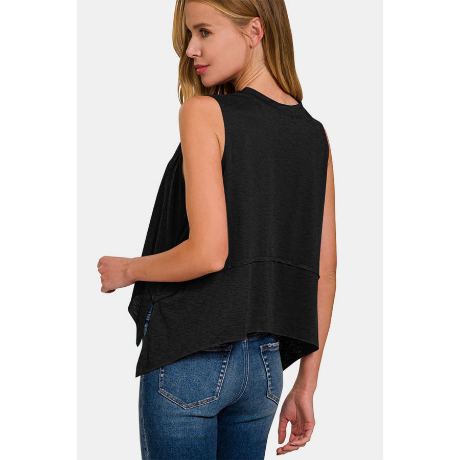 Zenana Exposed Seam Slit Round Neck Tank Apparel and Accessories