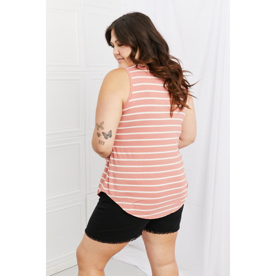 Zenana Find Your Path Full Size Sleeveless Striped Top Burnt Coral / S
