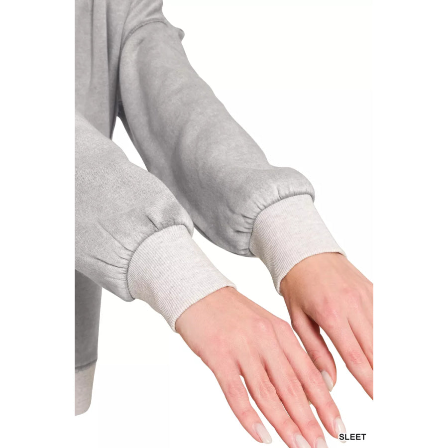 Zenana Fleece Acid Washed Contrast Trim Pullover Apparel and Accessories