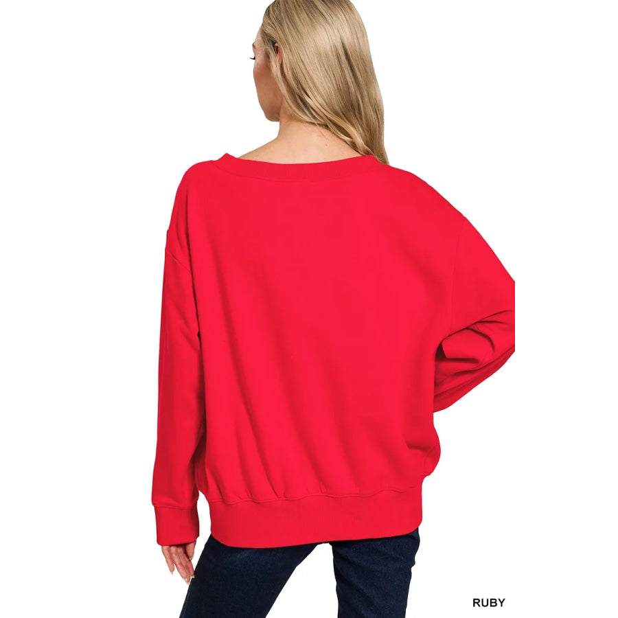 Zenana Fleece Boat Neck Sweatshirt RUBY / S Apparel and Accessories