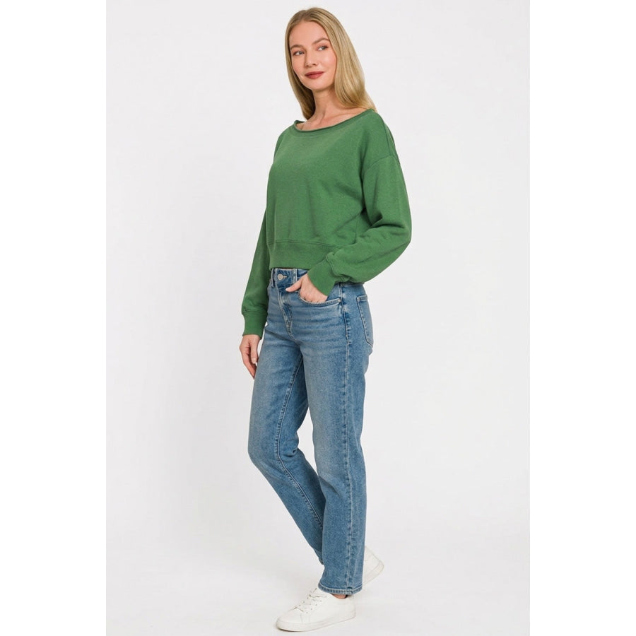 Zenana Fleece Boat-neck Sweatshirt DK GREEN / S Apparel and Accessories