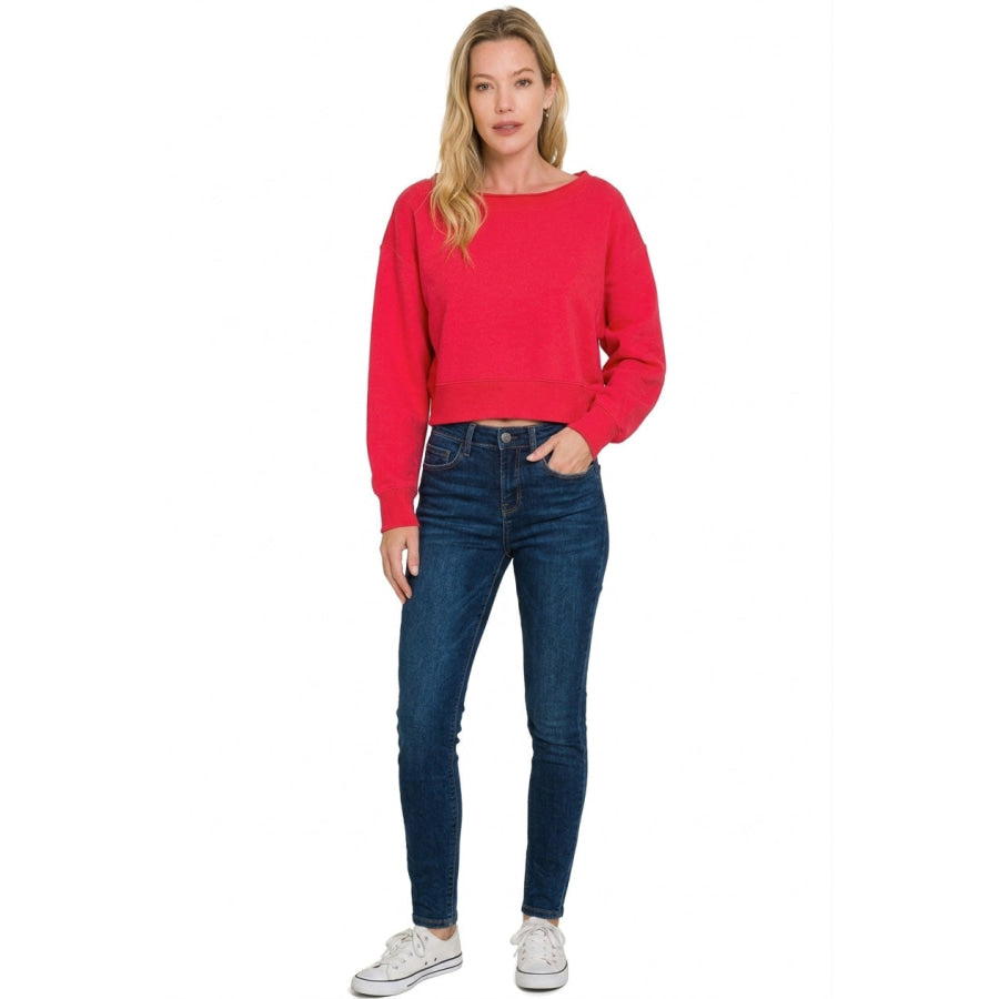 Zenana Fleece Boat-neck Sweatshirt Apparel and Accessories