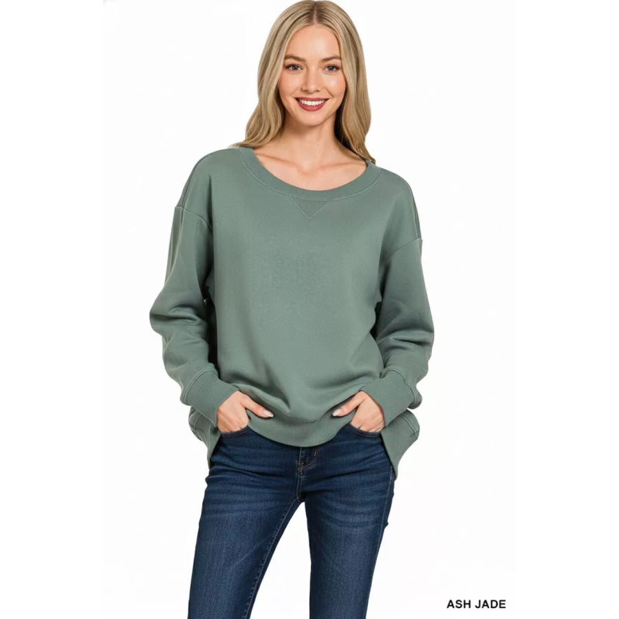 Zenana Fleece Boat Neck Sweatshirt Apparel and Accessories