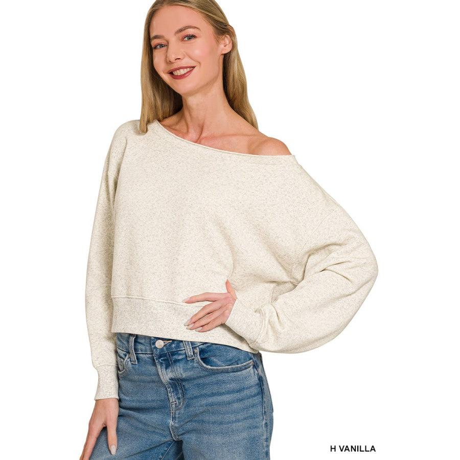 Zenana Fleece Boat-neck Sweatshirt H VANILLA / S Apparel and Accessories