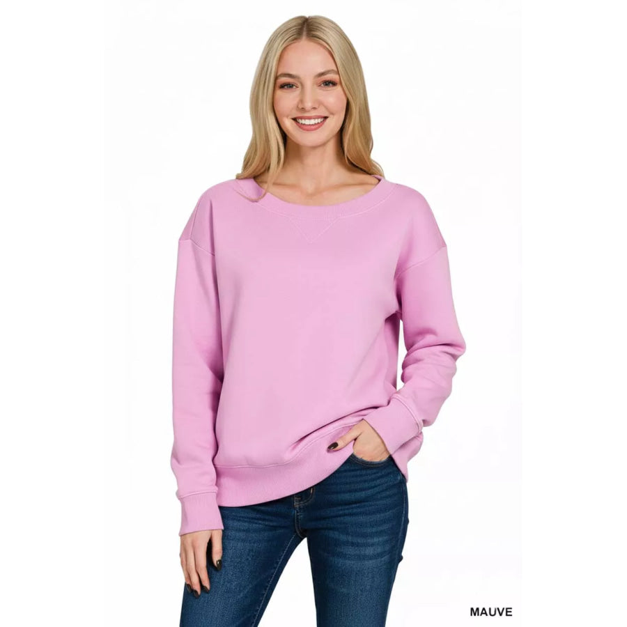 Zenana Fleece Boat Neck Sweatshirt Apparel and Accessories