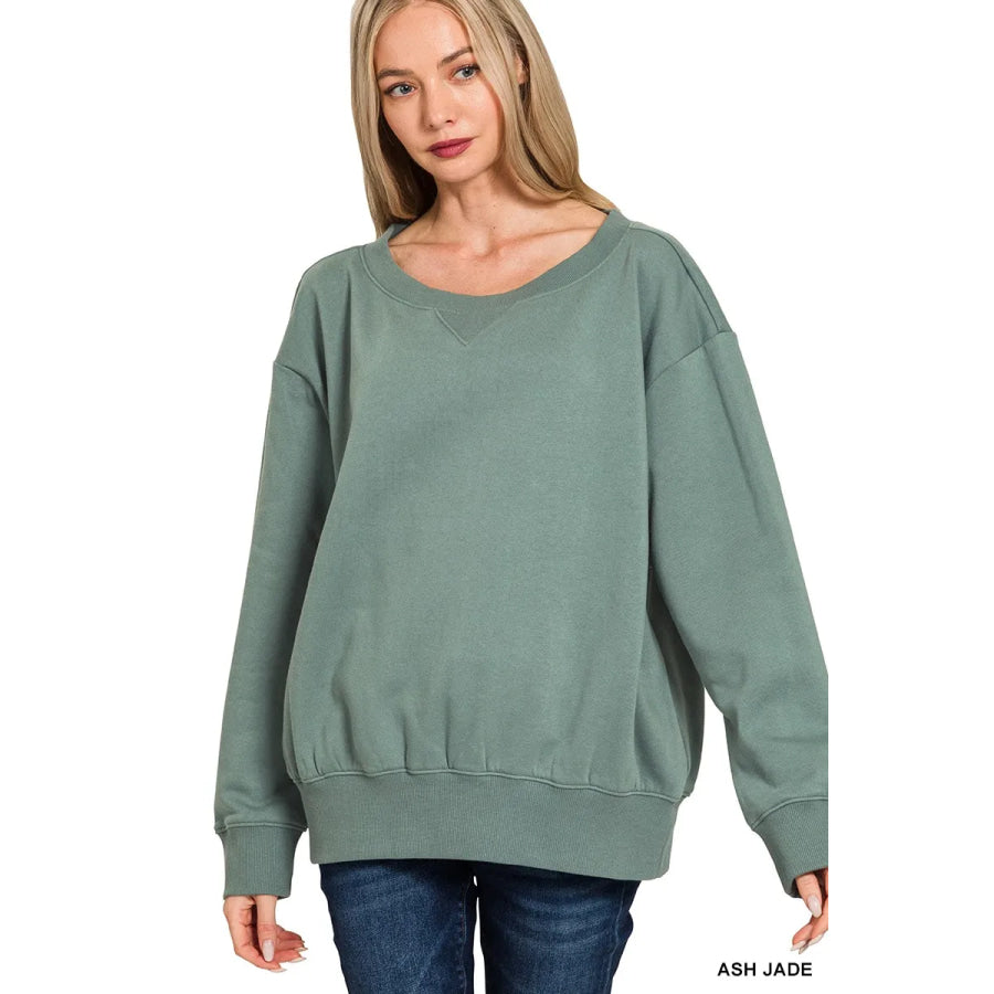 Zenana Fleece Boat Neck Sweatshirt ASH JADE / S Apparel and Accessories