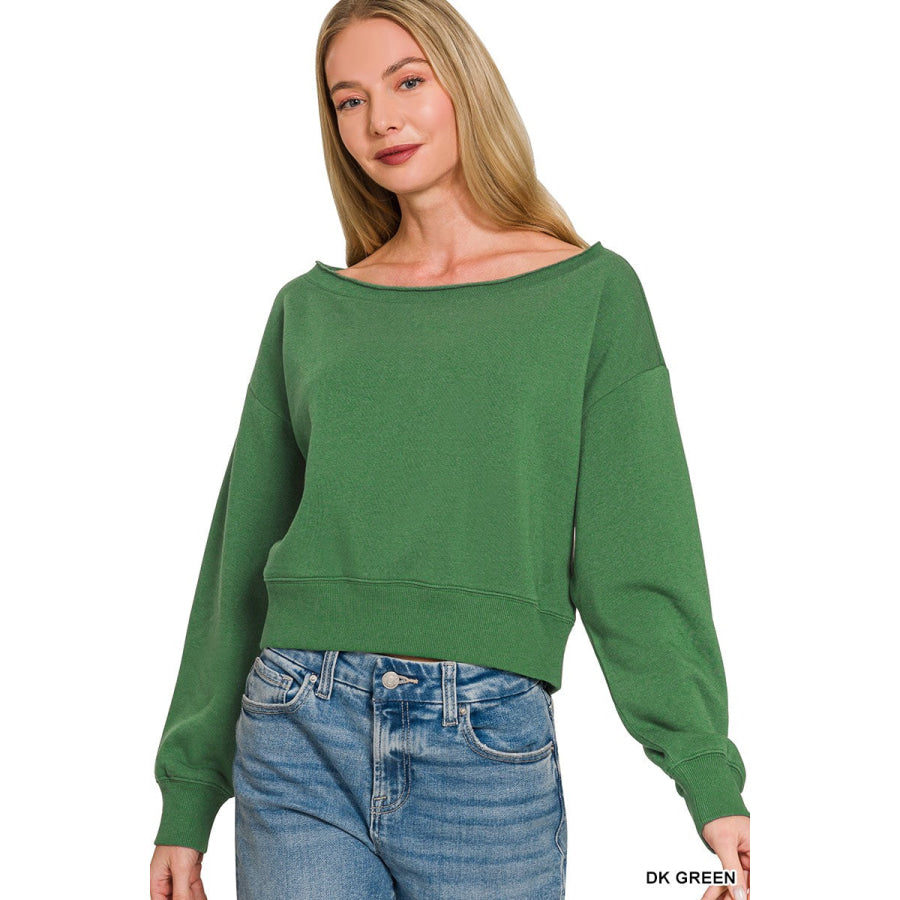 Zenana Fleece Boat-neck Sweatshirt DK GREEN / S Apparel and Accessories