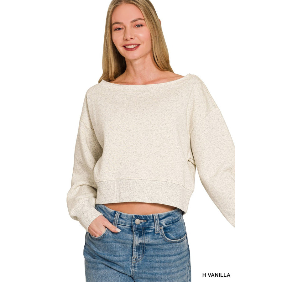 Zenana Fleece Boat-neck Sweatshirt H VANILLA / S Apparel and Accessories