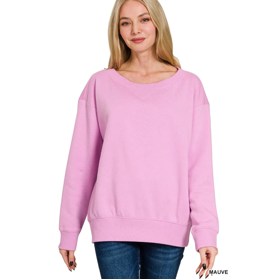Zenana Fleece Boat Neck Sweatshirt MAUVE / S Apparel and Accessories