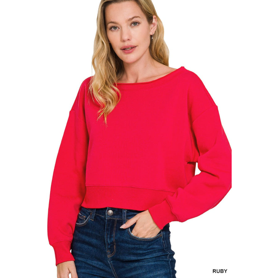 Zenana Fleece Boat-neck Sweatshirt RUBY / S Apparel and Accessories