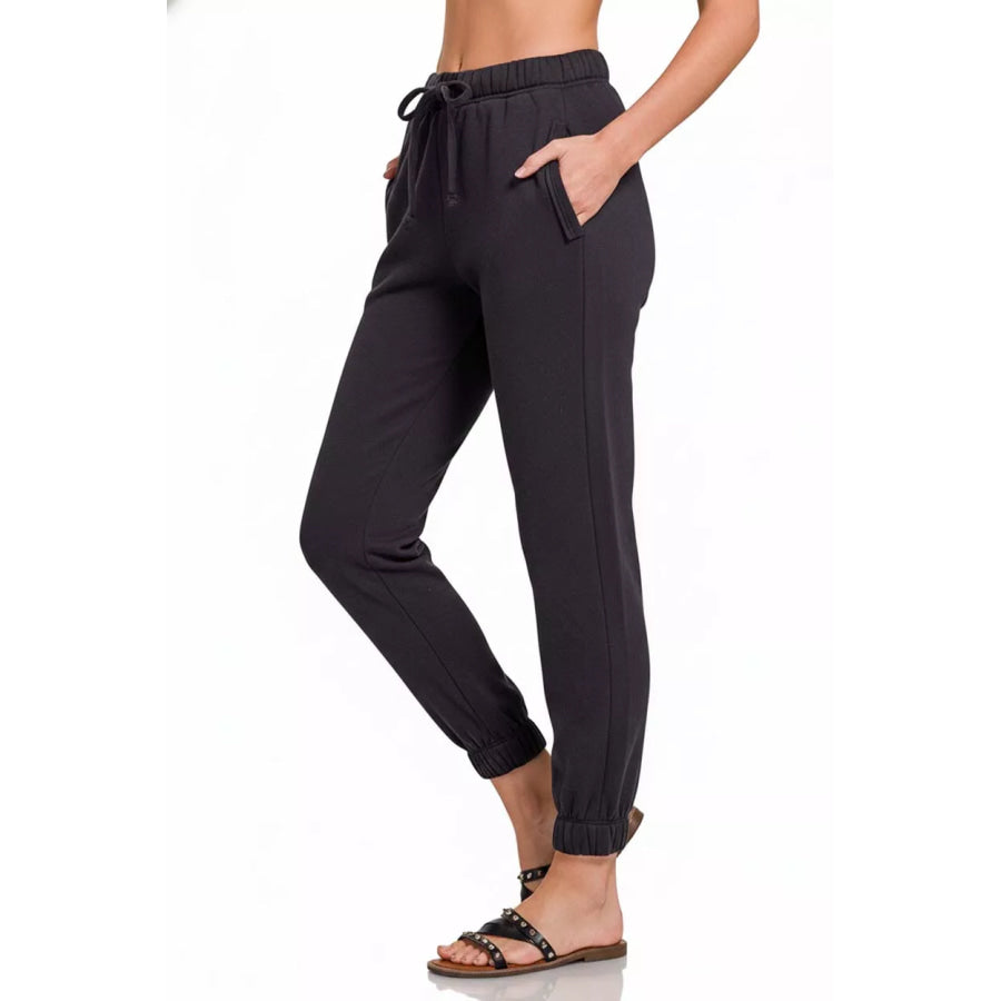 Zenana Fleece Drawstring Joggers With Pocket Apparel and Accessories