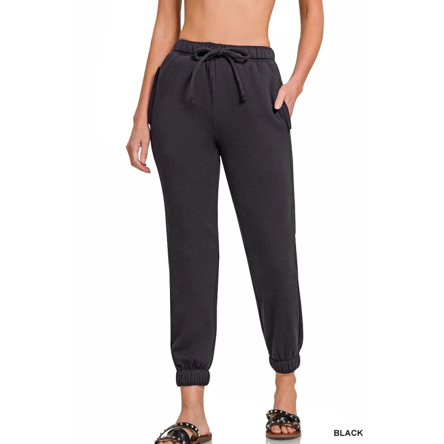 Zenana Fleece Drawstring Joggers With Pocket BLACK / S Apparel and Accessories