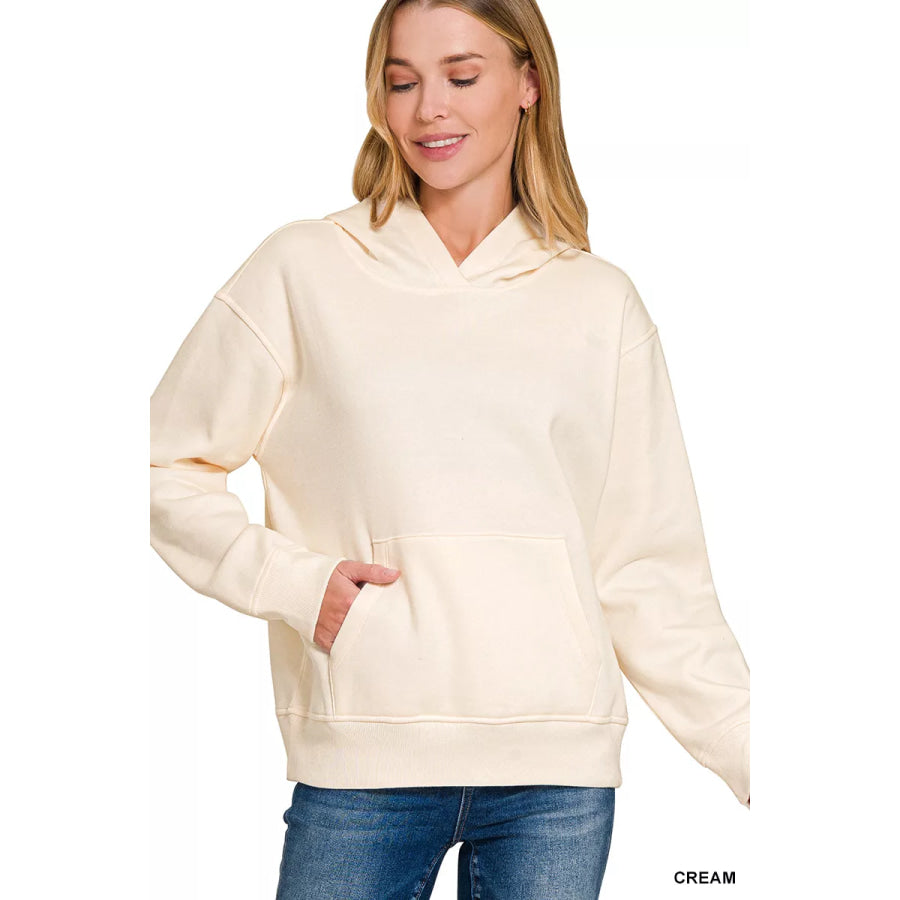 Zenana Fleece Kangaroo Pocket Hoodie CREAM / S Apparel and Accessories