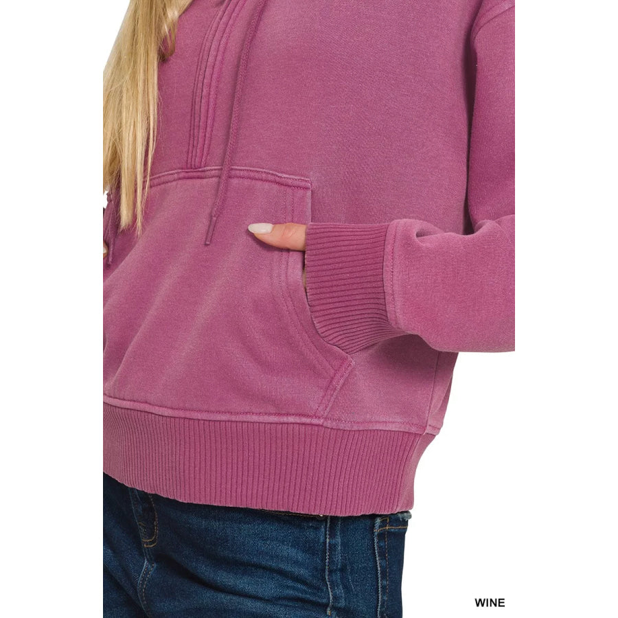 Zenana Fleece Pigment Dye Half Zip Kangaroo Pocket Hoodie Apparel and Accessories