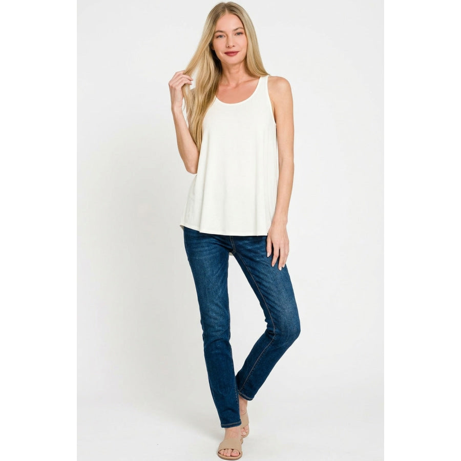 Zenana Flowy Hem Rayon Sleeveless Tank Top Apparel and Accessories
