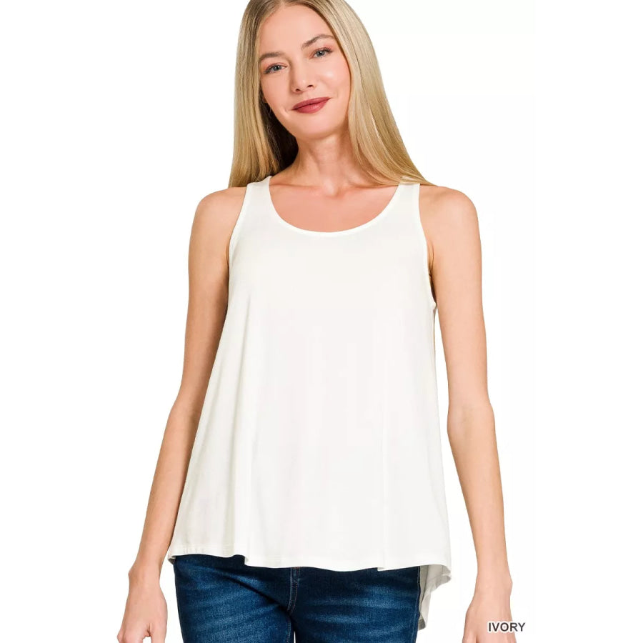 Zenana Flowy Hem Rayon Sleeveless Tank Top Apparel and Accessories