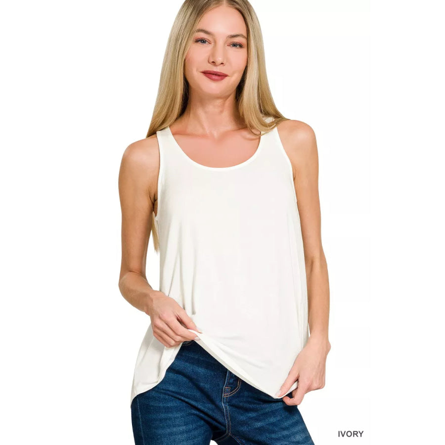 Zenana Flowy Hem Rayon Sleeveless Tank Top Apparel and Accessories