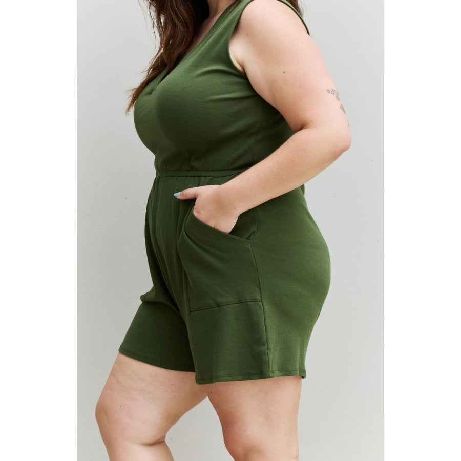 Zenana Forever Yours Full Size V-Neck Sleeveless Romper in Army Green
