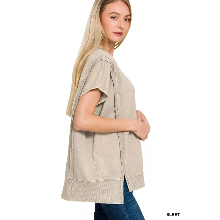 Zenana French Terry Acid Washed Hi-low Top Apparel and Accessories