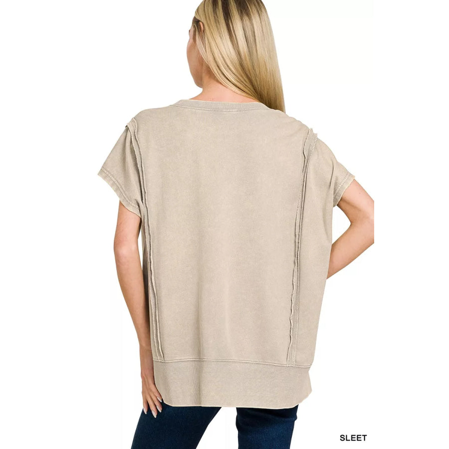 Zenana French Terry Acid Washed Hi-low Top Apparel and Accessories