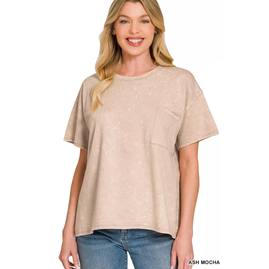 Zenana French Terry Acid Washed Relaxed Top & Short Set ASH MOCHA / S Apparel and Accessories