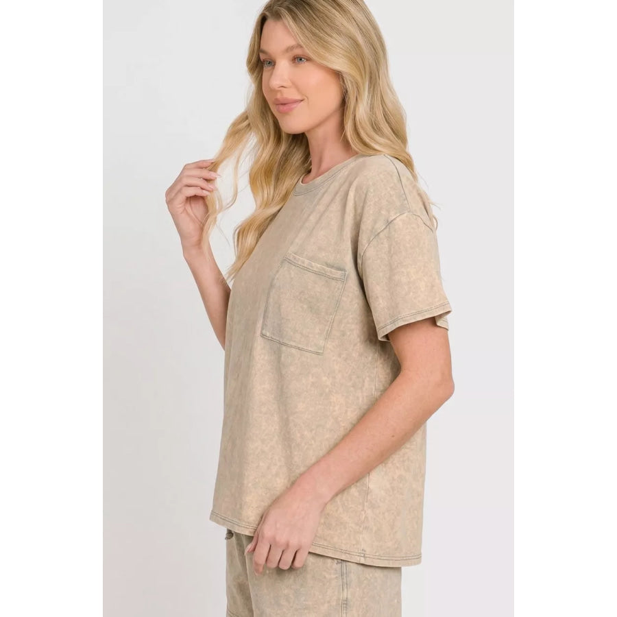Zenana French Terry Acid Washed Relaxed Top & Short Set Apparel and Accessories