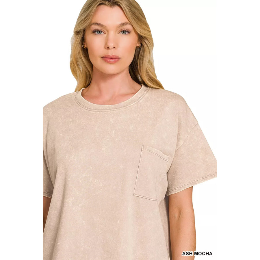 Zenana French Terry Acid Washed Relaxed Top & Short Set Apparel and Accessories