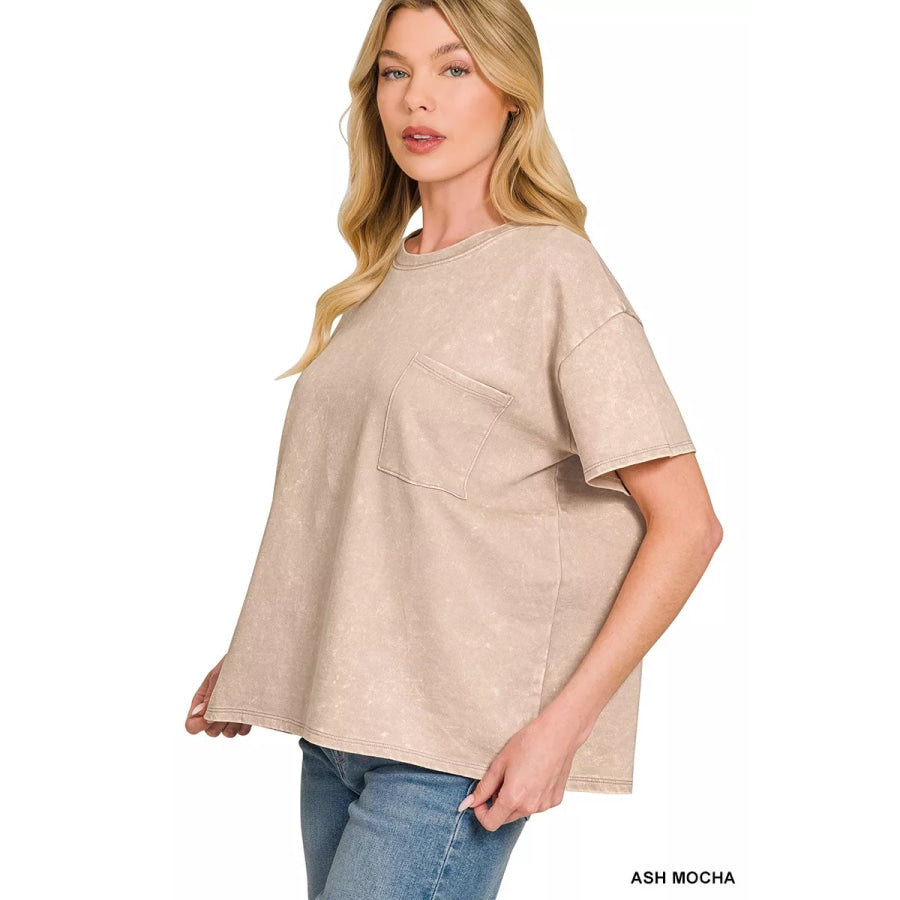 Zenana French Terry Acid Washed Relaxed Top & Short Set Apparel and Accessories