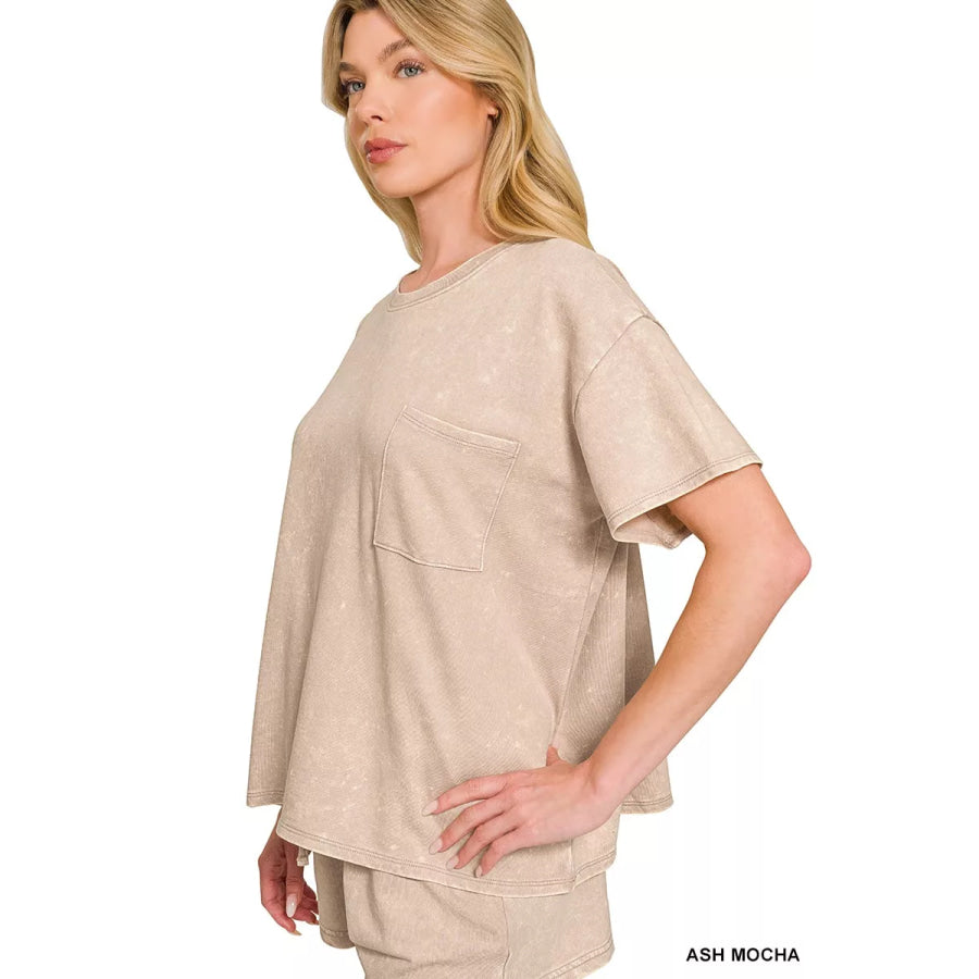 Zenana French Terry Acid Washed Relaxed Top & Short Set Apparel and Accessories