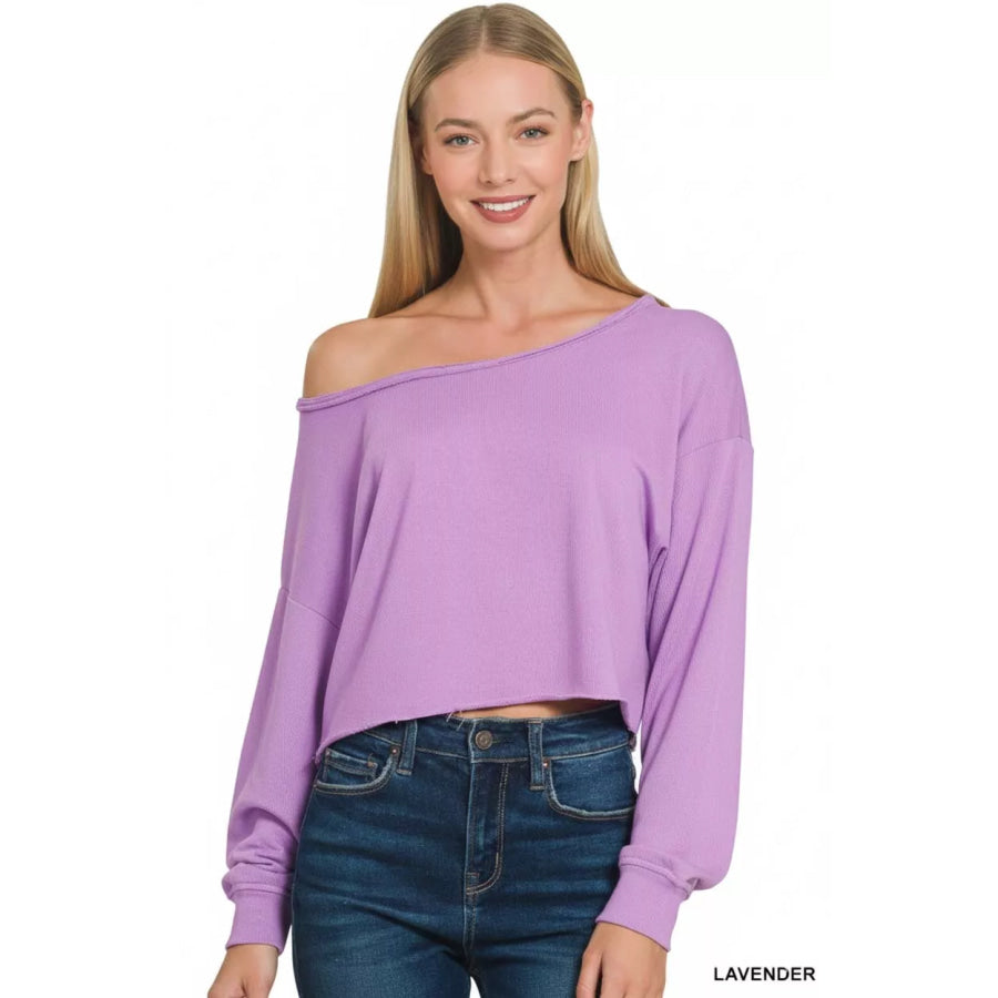 Zenana French Terry Boatneck Crop Top Apparel and Accessories