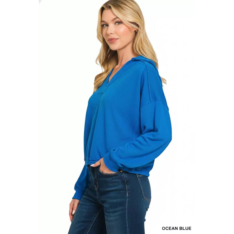 Zenana French Terry Collared Exposed Seam Sweatshirt Apparel and Accessories