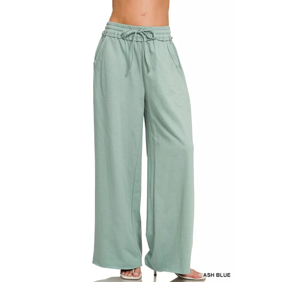 Zenana French Terry Wide Leg Sweatpants ASH BLUE / S Apparel and Accessories