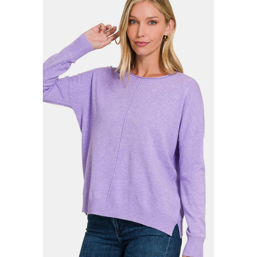 Zenana Front Seam Round Neck Sweater Apparel and Accessories