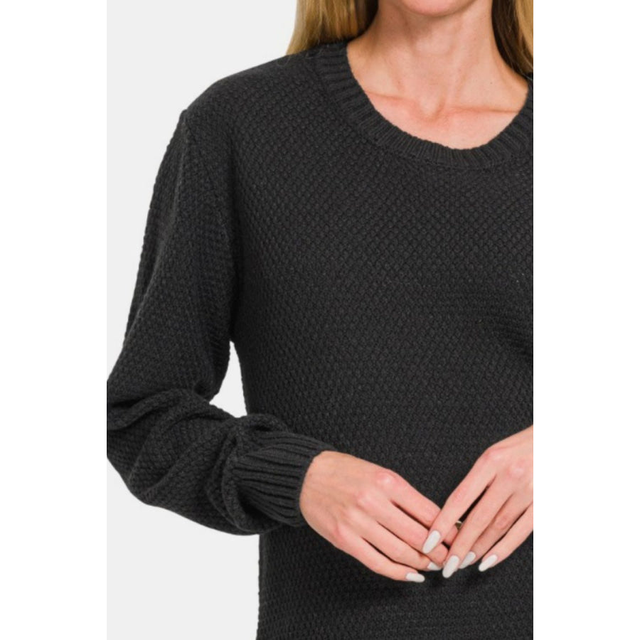 Zenana Ful Size Round Neck Long Sleeve Curved Hem Sweater Apparel and Accessories