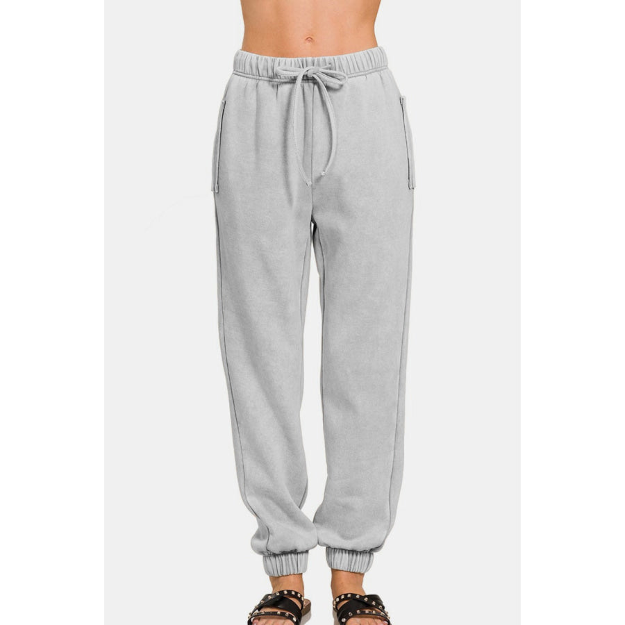 Zenana Full Size Acid Wash Fleece Drawstring Sweatpants with Pockets Apparel and Accessories