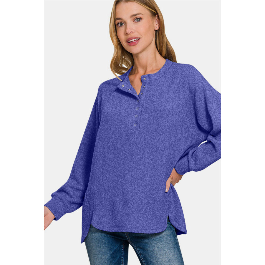 Zenana Full Size Brushed Melange Hacci High-Low Sweater Apparel and Accessories