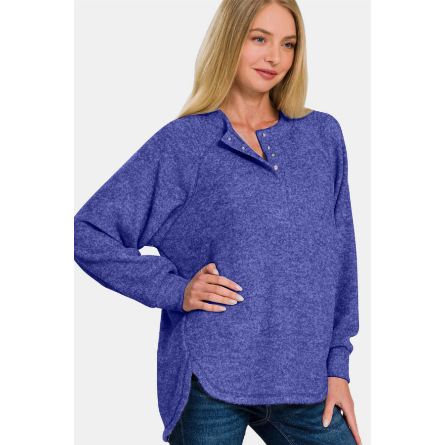 Zenana Full Size Brushed Melange Hacci High-Low Sweater Apparel and Accessories