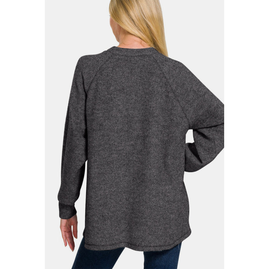 Zenana Full Size Brushed Melange Hacci High-Low Sweater Apparel and Accessories