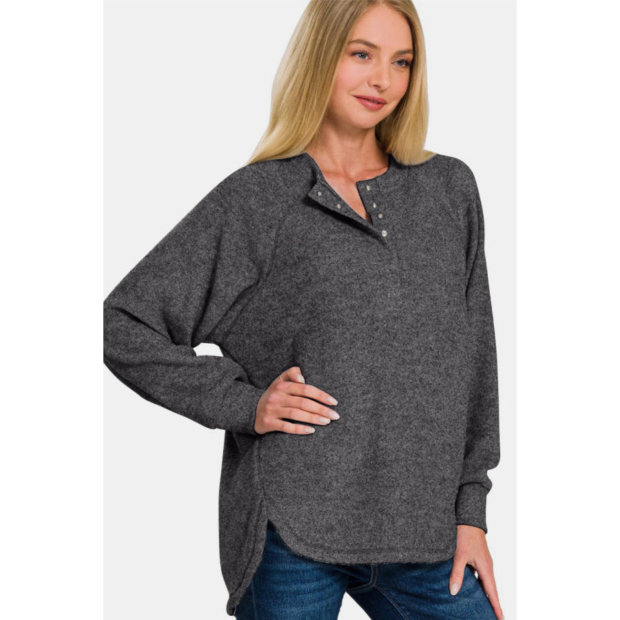 Zenana Full Size Brushed Melange Hacci High-Low Sweater Apparel and Accessories